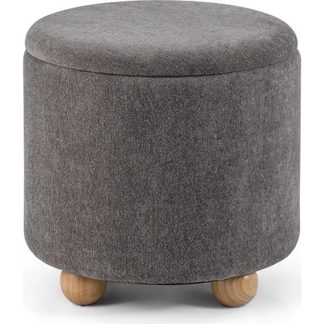 COSTWAY Pouf Contenitore Rotondo 35 L, Poggiapiedi Divano in Tessuto Ciniglia con Coperchio Rimovibile, Sgabello Imbottito con Gambe in Legno di Gomma, per Soggiorno e Camera da Letto (Grigio) (1/5)