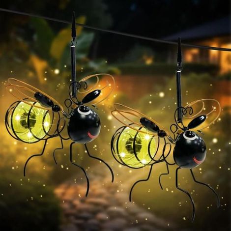 Lampe solaire jardin abeille AUCUNE, lot 2, lanterne LED étanche, éclairage extérieur automatique (1/4)
