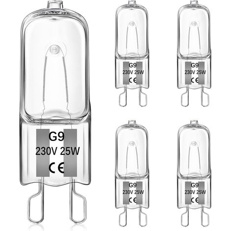 Stück G9 25W Halogen-Ofenlampen, warmweiß, dimmbar, 230V 2700K, hitzebeständig bis 300°C, geeignet für Backöfen und Mikrowellenherde
