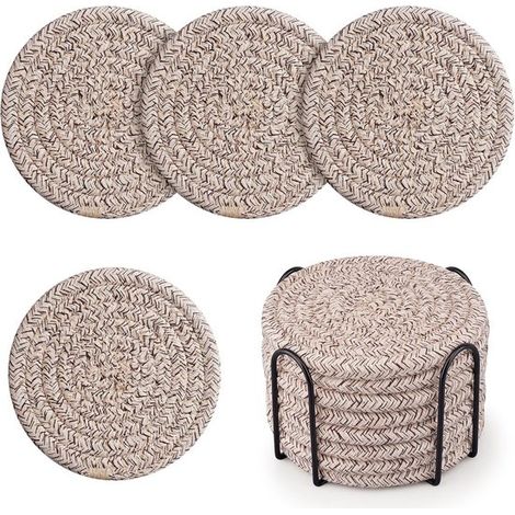 Untersetzer mit Halter gewebte Baumwolluntersetzer saugfähiges 8er-Set zum Schutz von Tischen als Dekoration für Gläser Tassen und die Bar auch (1/5)