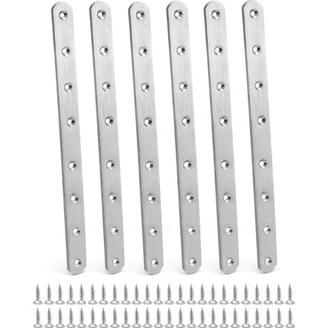 6 Pièces Pattes D'assemblage, Acier Inoxydable 295x25mm, Plaque Métallique Droite, Pour Réparation Meubles (1/5)