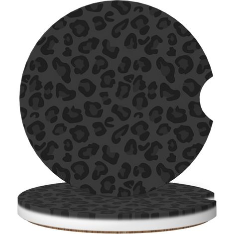 Dessous de verre pour voiture, lot de 2, en céramique absorbante antidérapante, universels, 6,7 cm (2,63 pouces), unisexes, accessoires intérieurs de voiture - Motif léopard noir (1/5)