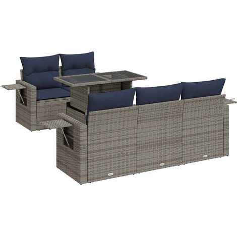 Maison Exclusive - Set Divano da Giardino 6 pz con Cuscini Grigio Polyrattan (1/5)