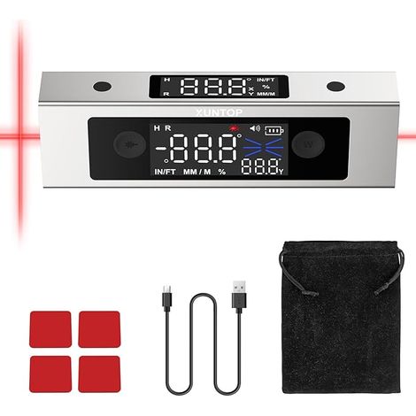Digital Angle Protractor Inclinometer Dual Laser Spirit Level Dual Axis Level Box with Dual LCD Display Type-C Interface for Woodworking Construction Decoration DIY (1/5)