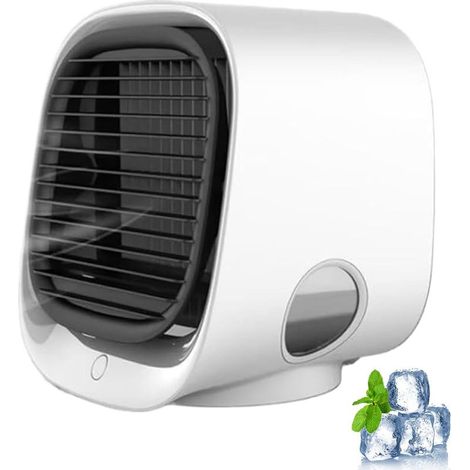 Aire acondicionado portátil silencioso KZQ con 3 velocidades, ventilador nebulizador con depósito de agua de 300 ml y luz nocturna LED, ideal para el hogar, la oficina o el dormitorio. (1/3)