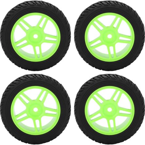 4PCS 75mm Caoutchouc Pneu Roue Étoile à Cinq Branches Jante pour Wltoys 144001 1/14 Véhicule Tout-Terrain Vert (1/5)