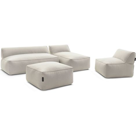 BOBOCHIC - Canapé de jardin modulable RIVIERA tissu chiné avec 1 chauffeuse 1 place, 1 chauffeuse 2 places, 1 méridienne et 1 pouf Beige (1/5)