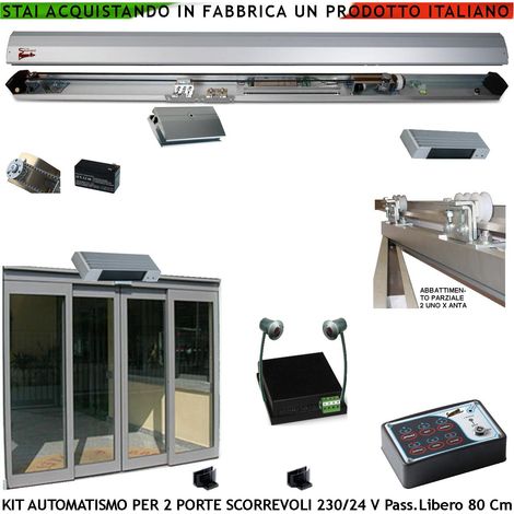 Porte Scrigno Residenti 2 Ante da 450 mm Passaggio Libero 800 mm Kit Automatismo Trasmissione a Cinghia 2 Pinze Ruote Autolubr. Antischiac. 2 Sensori Avvic. 2 Abbattim. Parziale Selett. Alim. 230/24 V (1/4)