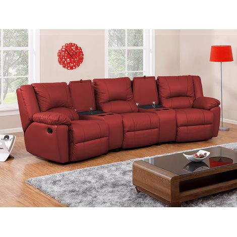 Divano relax a 3 posti in cuoio Rosso - AROMA (1/4)