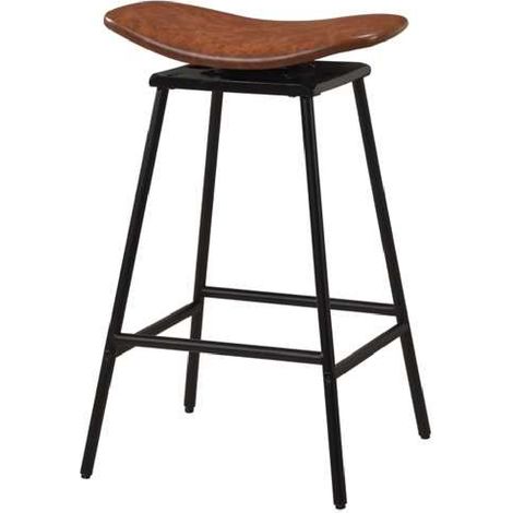 COSTWAY Swivel Barstools Set of 2 Faux Leather Upholstered Backless Bar-Brown (1/5)