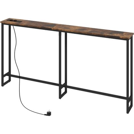 Console, table d'entrée avec station de charge intégrée, pieds en métal, style industriel, acier, 160 x 20 x 80 cm, marron rustique (1/5)