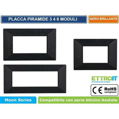 ETTROIT AN90624 Placca Piramide 6P Serie Moon Colore Nero Brillante Compatibile Con Bticino Axolute (1/4)