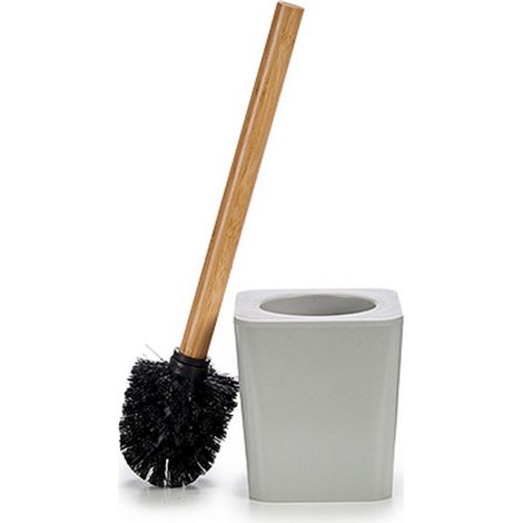 Balai Brosse WC Plastique Gris et Bambou (1/2)