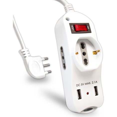 Multiprise avec câble de 1,5 m, 2 Prises latérales 10/16 A 2P+T bi-Pas 1 Avant 10/16 A 2P+T Shuko 2 USB, Interrupteur fiche 16 A 2P+T (1/2)