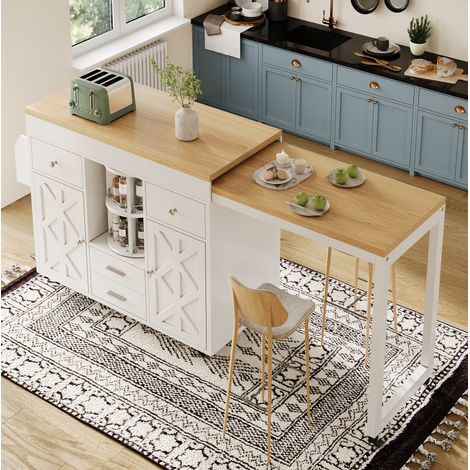 Ausziehbare Bartisch-Kommode in Weiß aus MDF, 110–180 x 40 x 91 cm, 4 Schubladen, Rollen HAVRYA (1/5)