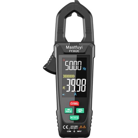 La pince ampèremétrique FY382C est un multimètre numérique RMS véritable de 6000 points avec détection NCV, test de température, détection de tension et de courant AC/DC, mesure de capacité et fonctio (1/5)