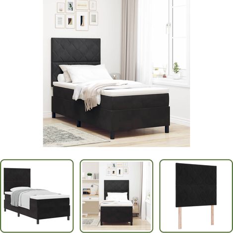 vidaXL Boxspringbett Stoff - Boxspringbett mit Matratze Schwarz 90 x 200 cm Samt (1/5)