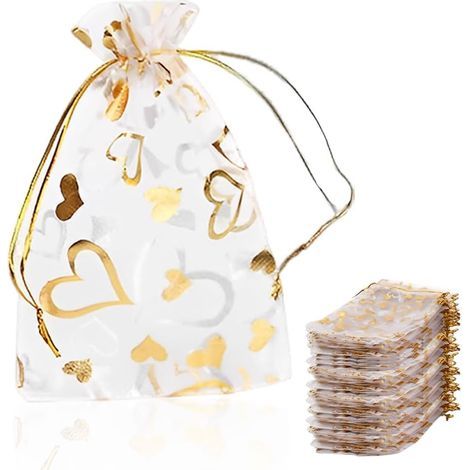 100 Pièces Pochettes à Bijoux Organza, 7 9cm Sachets Pochettes Cadeau en Organza, Parfait pour Mariage, Noël, Anniversaire (1/5)