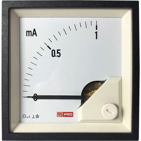 Ampèremètre analogique de panneau V c.c. RS PRO, Echelle 1 (Input)mA, 72mm x 72mm ( Prix pour 1 ) (1/3)