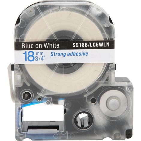 Ruban pour étiqueteuse 18 mm PET imperméable étiquettes adhésives pour imprimante Epson/KingJim fond blanc texte bleu (1/5)