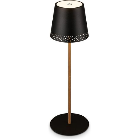 LED Akku-Tischleuchte Tischlampe verstellbar IP44 schwarz-holz RGB innen außen