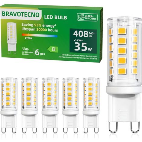 Ampoule G9 LED 2.2W 408LM (Equivalent 35W), Blanc Chaud 2700K, Classe d'Efficacité Énergétique B, Mini lampe à suspension Ampoule,Sans scintillement, Non-Dimmable, Lot de 6 (1/5)