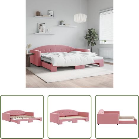 Lit gigogne - Lit de jour avec lit gigogne rose 100x200 cm velours (1/5)