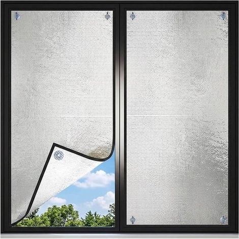 Film isolant thermique pour fenêtres - Lot de 2 - Protection contre le froid et isolation thermique - Avec ventouses, sans perçage - 30 x 100 cm - Argent (1/5)