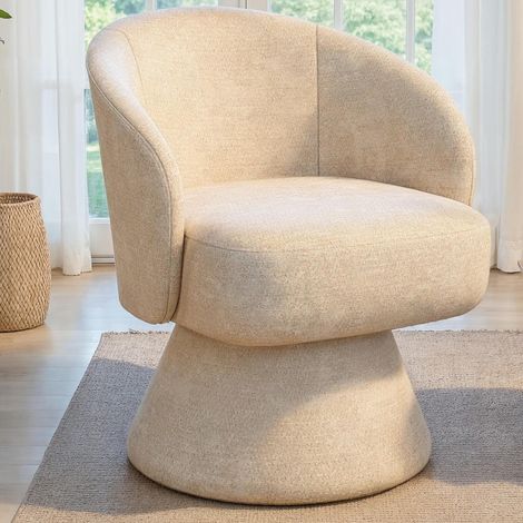 Sillón giratorio CYRUS en tejido de chenilla beige (1/5)