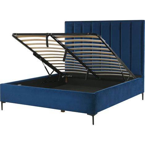 Ottoman Bed Velvet SEZANNE 140 x 200 cm (EU Double) Navy Blue (1/5)