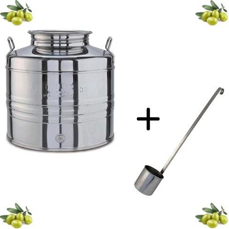 Contenitore Bidone Fusto In Acciaio Inox per Olio 15 Litri Tappo A Vite con Mestolo in OMAGGIO (1/3)