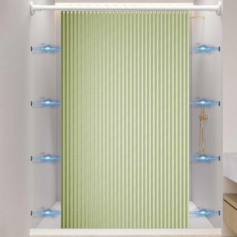 Rideau de Douche Pliable Aimantée avec Crochets, Imperméable Anti Moisissure, Lin pour Salle de Bain, Vert Pomme, 80x180cm (1/2)