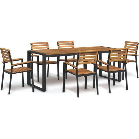 Ensemble à manger de jardin 7 pcs-Salon de jardin bois d'acacia solide et métal 761799 (1/5)