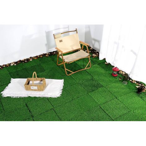 Piastrelle Prato Sintetico 30x30 cm con Drenaggio, 36 Pezzi, Modulari, Verde, in Plastica, per Pavimentazione Esterna e Balcone (1/5)