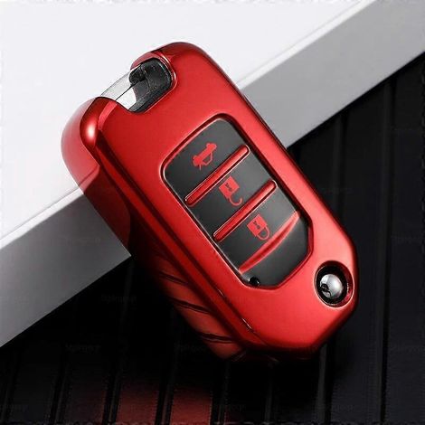 TPU-Schlüsselhülle mit Beschichtung für Honda Civic, HRV, CRV, XRV, CR-V Crider, Odyssey, Pilot, Fit und Accord – Rot, 3 Tasten