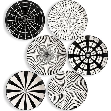 Assiettes Plates Porcelaine Noir Grande Assiette Ceramique de Table Design Moderne à Dîner Blanc 25 cm Passe au Lave Vaisselle et Micro Onde (1/5)