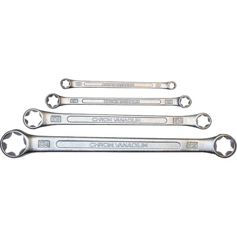 SW-Stahl 01550L jeu de clés à anneau double profil E , E6-E24 , 4 pièces I clé Torx I étoile TX externe I jeu de clés à anneau I clé à anneau I clé double