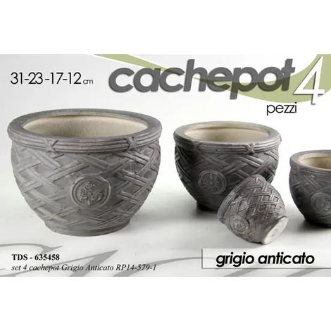Set aus 4 antikgrauen Cachepots Ø31/23/17/12 cm
