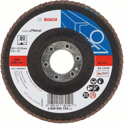 Bosch Fächerschleifscheibe Expert for Metal 115 22,23 80 gewinkelt Glasgewebet. - 2608606754 (1/5)