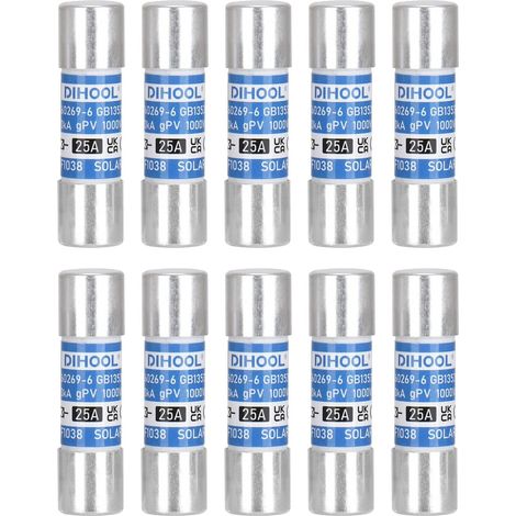 Photovoltaic Fuse 25A DC 1000v 10x38 20ka High Pressure Fuse Solar Tube Photovoltaic Application Strong Fine Fuse (Pack of 10) (1/2)