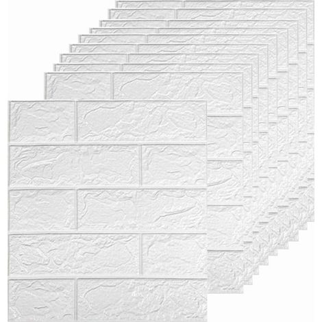 10pcs Papier Peint Brique 3D Autocollant, Panneau Mural Mousse pour Isolation Mur Chambre Salon (1/5)