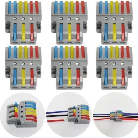 Terminali di connessione, 6 connettori elettrici con leva di azionamento, terminali di connessione elettrica automatici compatti, 3 ingressi 6 uscite, con viti di montaggio (1/4)