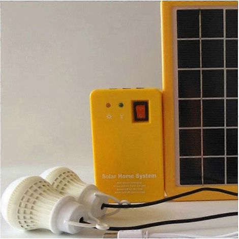 Kit d'éclairage solaire 3W avec 2 ampoules, système solaire à économie d'énergie, lampe LED rechargeable pour intérieur et extérieur. (1/5)