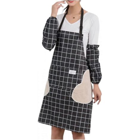 Schwarze, karierte Kochschürze, Unisex, verstellbar, für Damen und Herren, ideal für die heimische Küche und Restaurants (schwarz kariert) (1/5)