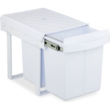 Relaxdays Pattumiera Estraibile Sottolavello, Cestino Raccolta Differenziata 2 Scomparti da 20L, 41,3x34x51,8 cm, Bianco