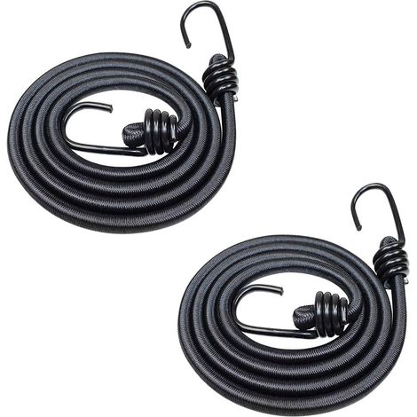 Lot de 2 tendeurs élastiques Longs sangles élastiques robustes pour bagages - Noir - Moto, voiture, caravane, coffre, vélo, verrouillage de charge Crochets robustes à haute traction pour vélo, voitur (1/5)