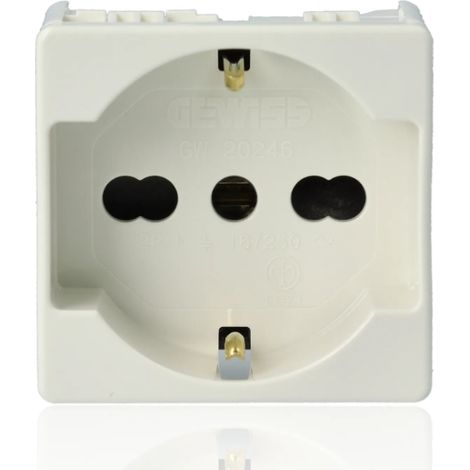 GEWISS GW20246 Italienisch/deutsche Schuko-Steckdose 250 V AC – 2P+E 16 A Bivalent – P40 – 2 Module – System Weiß