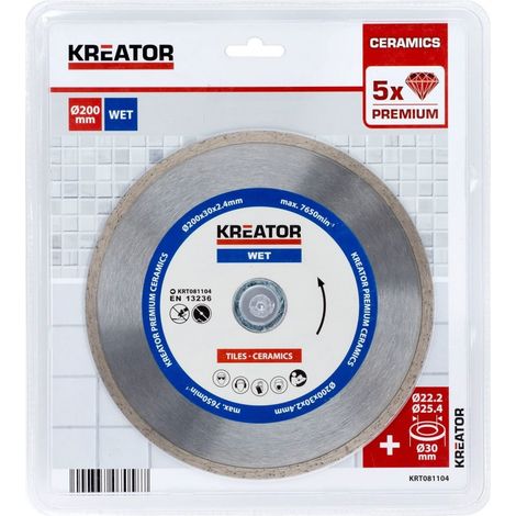 Discos de corte de diamante para azulejos, disco de corte de azulejos de cerámica, 1 disco de 200 mm x 25,4 mm x 2,4 mm KREATOR (1/3)