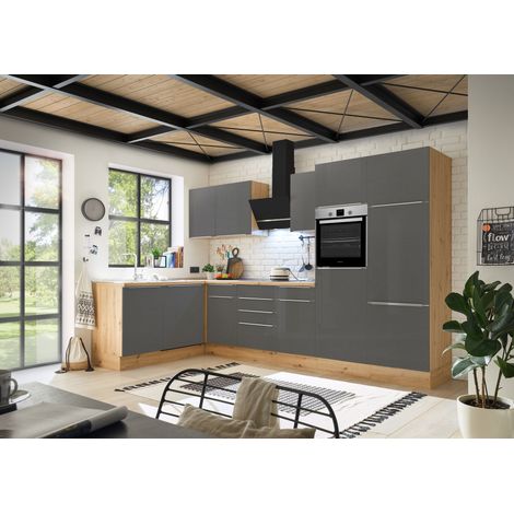 Küche Küchenzeile Winkelküche Marleen Premium 340 cm Grau Artisan Eiche Respekta