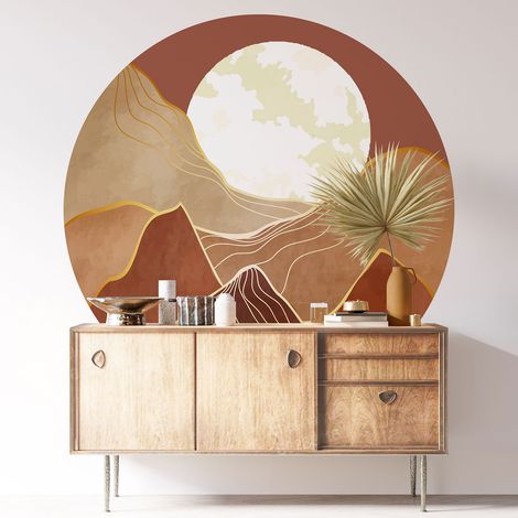 Sticker mural rond / cercle - Paysage Boho - Diamètre 30 cm - Adhésif MAT (1/3)